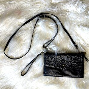 Black Genuine Embossed Leather Crossbody Bag